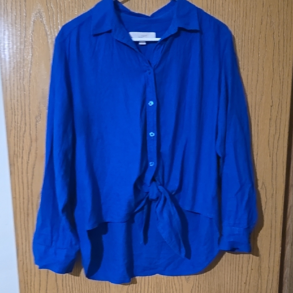Loft Royal Blue Linen Blend Oversized Hi~Lo Top